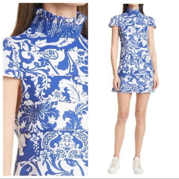 Alice + Olivia Dresses & Skirts - Alice & Olivia Blue & White Floral Karisse Mock Neck Mini Dress 4